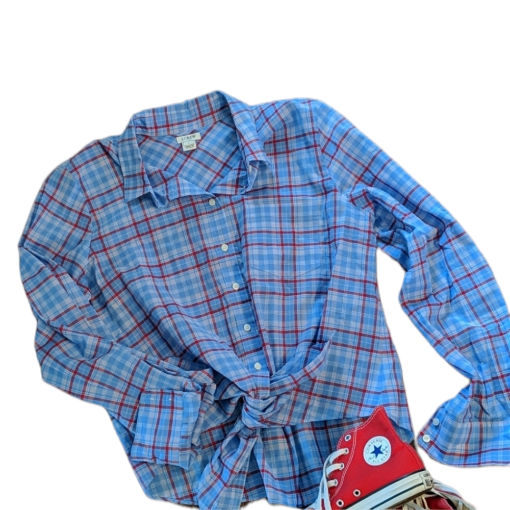 J.Crew, plaid blouse,tie bottom. L
